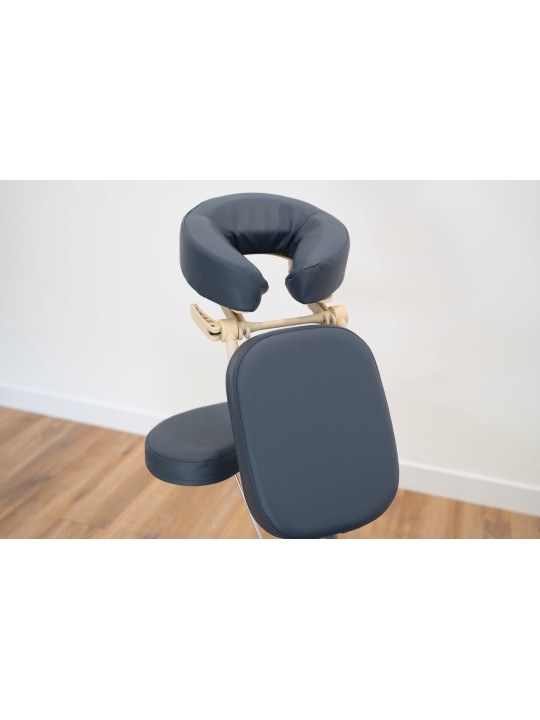 Chaise de massage ergonomique avec appui-tête réglable, idéale pour les séances de massage en position assise.