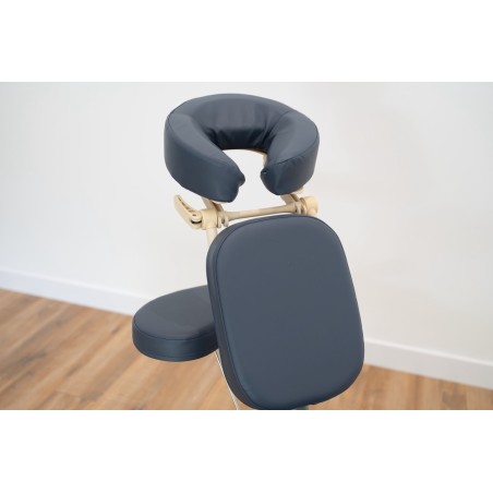 Chaise de massage ergonomique avec appui-tête réglable, idéale pour les séances de massage en position assise.