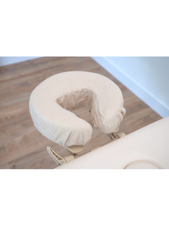 Détail de la protection têtière en coton, montrant la qualité du tissu absorbant et confortable.