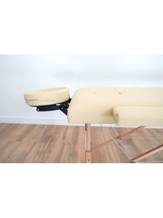 Table de massage Sofia Light avec appui-tête ajustable, idéale pour les thérapies longues.