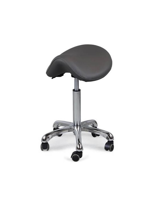 Tabouret Alma Gris avec assise rembourrée, conçu pour un confort optimal lors des séances de massage ou de soins.