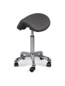 Tabouret Alma Gris avec assise rembourrée, conçu pour un confort optimal lors des séances de massage ou de soins.