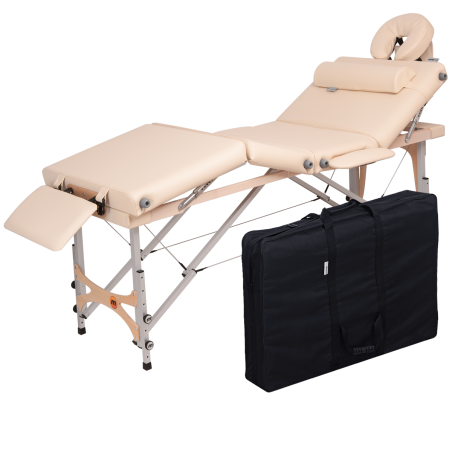 Table de massage Cosmo Alu pliée, facile à transporter, idéale pour les professionnels mobiles.